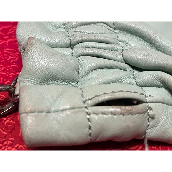 LULU GUINNESS Leather Clutch Bag Flex Frame Closure Light Green Color - Picture 10 of 13